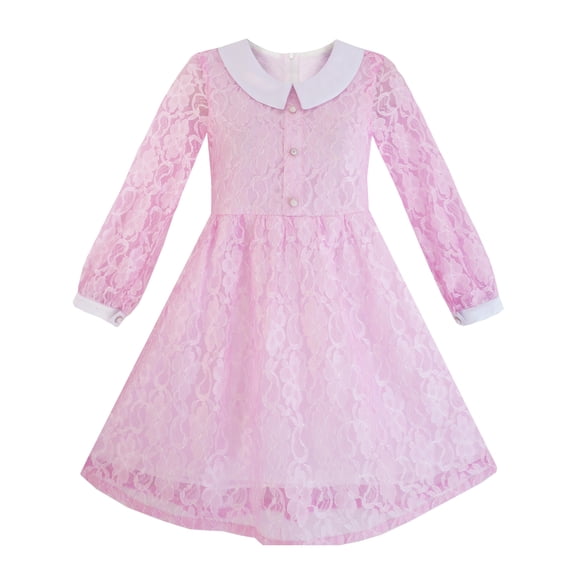 Girls Dress Flower Lace White Collar Skirt Dress 4