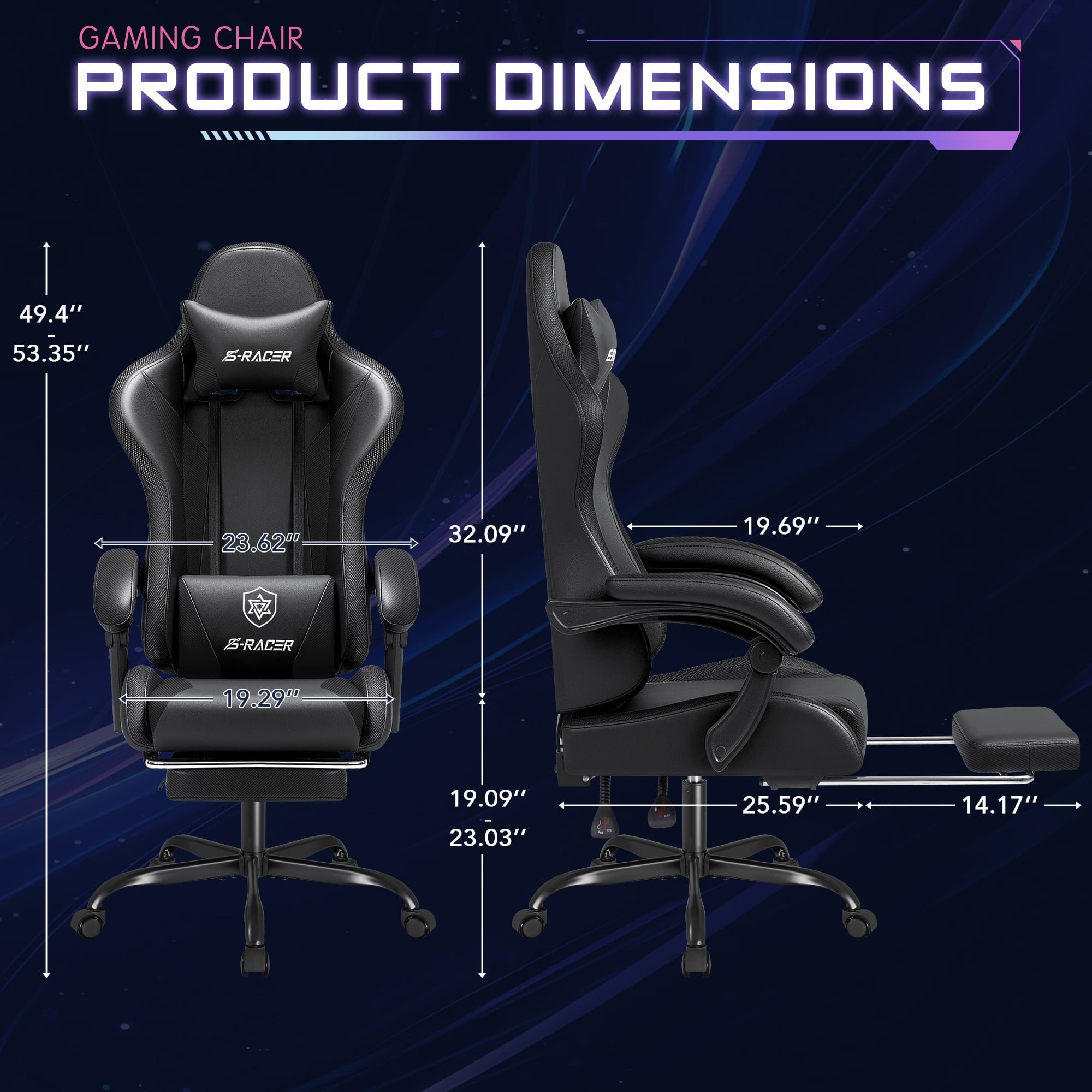 Homall RGB Gaming Chair Massage Reclining Racing Chair with APP & Remote Control, Audio Sync LED, Footrest & Headrest, Black