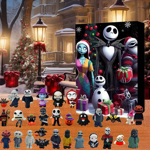 Advent Calendar 2024 Halloween Christmas 24-Day Countdown Calendar for Kids and Adults with 24 pcs Classic Halloween Doll Collectible Figures, Pre-Christmas Doll Nightmare Advent Calendar Gift