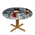 thumbnail image 3 of WYYP Snowman Lantern Winter Round Tablecloth with Elastic Edge 100% Polyester Fiber Outdoor Fitted White, 3 of 8