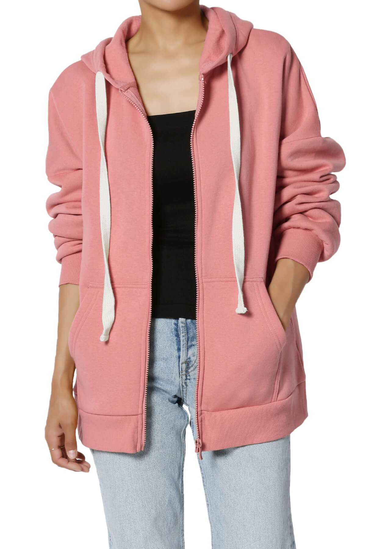 Women's Essential Full Zip Cotton Fleece Hoodie Sweatshirt Relaxed