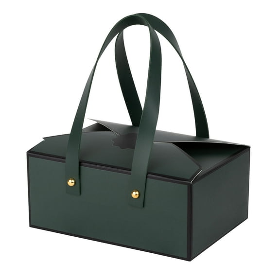 Green Cookie Boxes 8 Pack of Bakery Boxes Gift Boxes with Leather Handles 5x7x3 inch