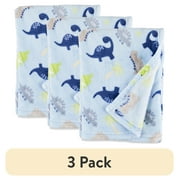 (3 pack) Parent’s Choice Plush Baby Blanket, Blue Dinosaur, 30 in x 36 in