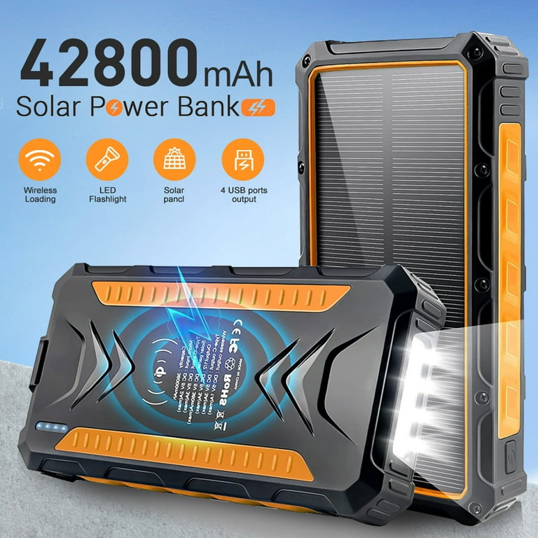 Power-Bank-Solar-Charger - Cargador portátil de 42800 mAh, banco de energía  solar, batería externa 5V3.1A Qc 3.0 cargador rápido linterna súper