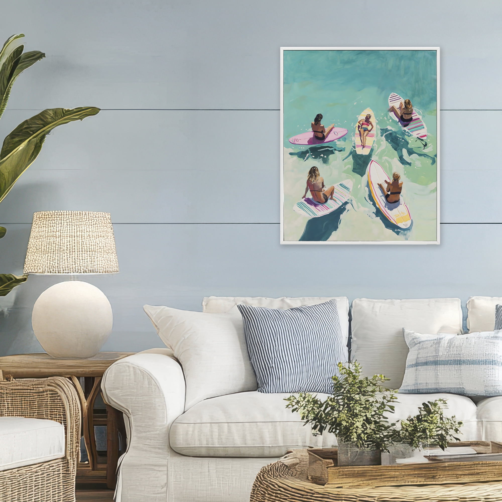 Stupell Industries Women Surfers at Turquoise Beach White Framed Giclee Art, design by The Prints Vibe