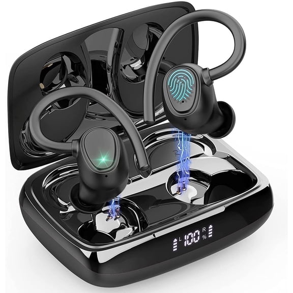 Hoey Wireless Earbuds, Bluetooth 5.4, 50H Playtime, IP7 Waterproof, LED Display, Black