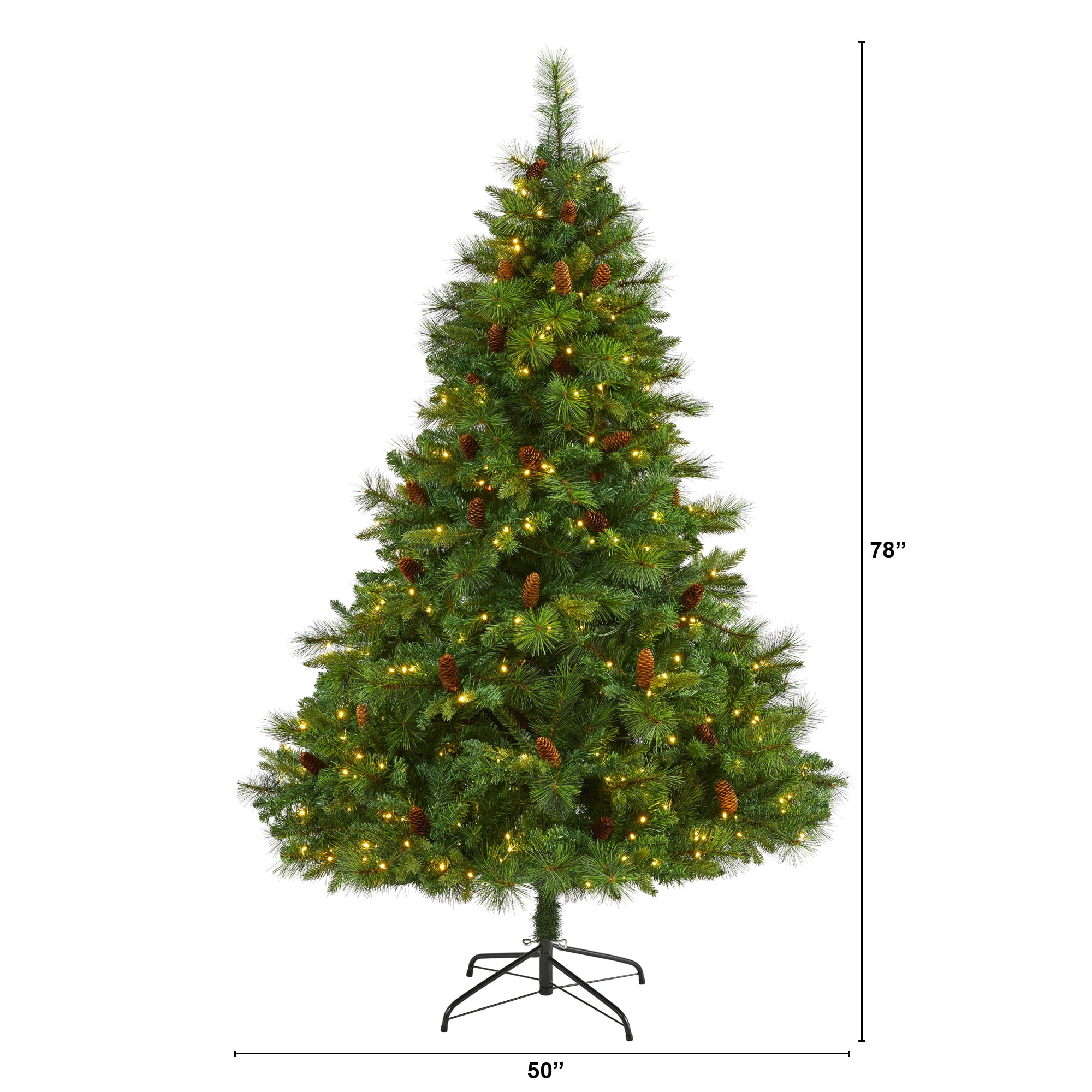 Nearly Natural 6.5' Green Decorated Pine Artificial Christmas Tree Prelit 400 Clear LED Lights