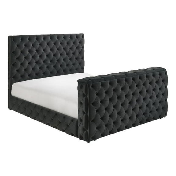 Meri King Bed with Lift TV Stand- Tufted Black Velvet Upholstery