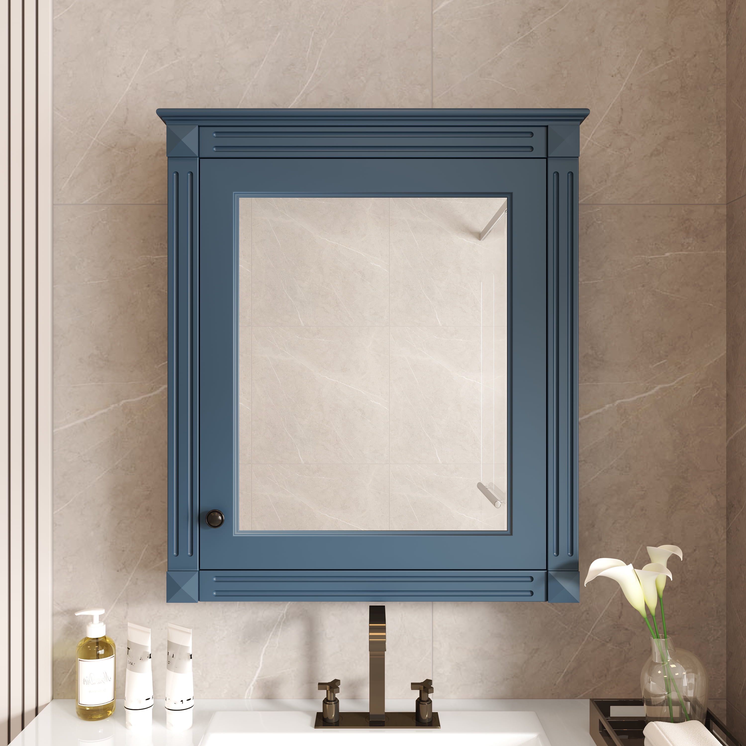 Euroco 24'' x 27'' Wall Mounted Bathroom Storage Cabinet with Mirror, Medicine Cabinet with Height Adjustable Shelf, Over the Toilet Space Saver Cabinet