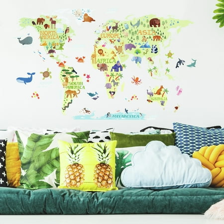 Kids World Map Peel And Stick Giant Wall Decals