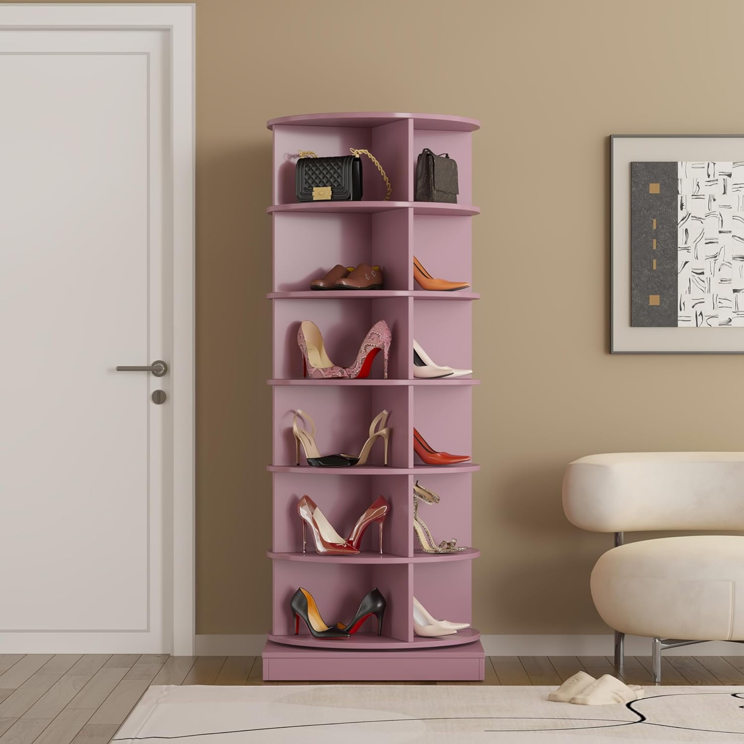 Holaki 6-Tier Rotating Shoe Rack, Holds up to 24 Pairs, Pink