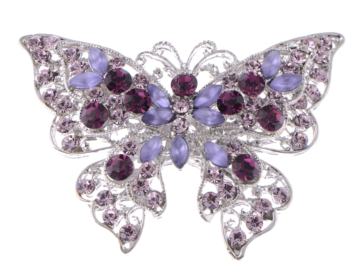 Purple Large Rose Flower Crystal Diamante Rhinestone Brooch Mothers Day Gift 