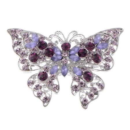 Silver tone purple crystal buttefly brooch