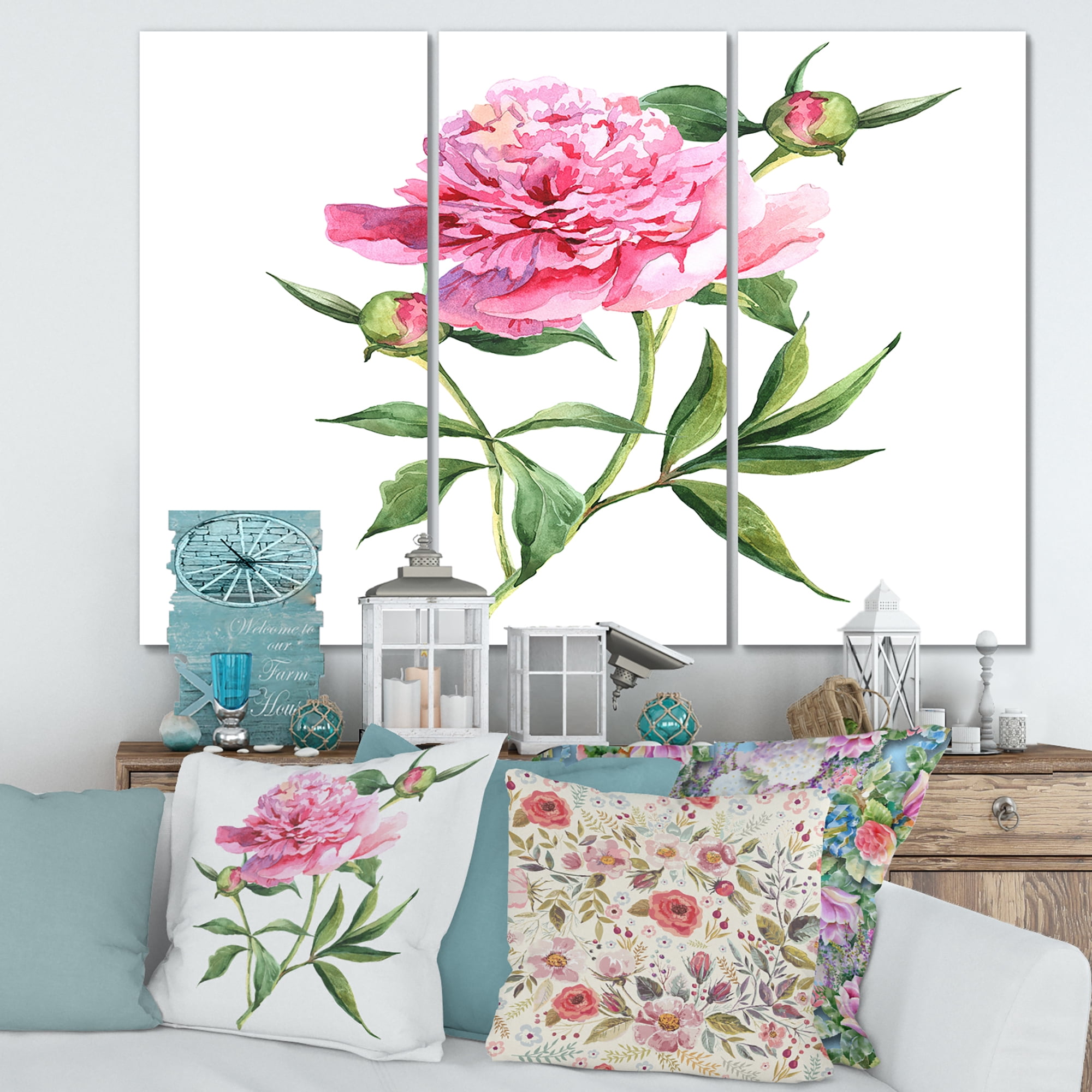Ancient Pink Peonies 28 in x 36 in Painting Canvas Art Print, by Designart