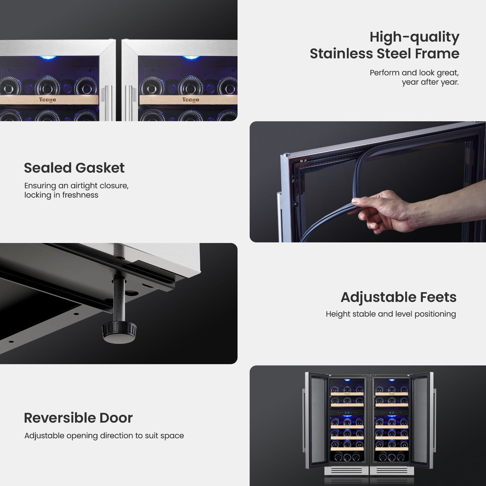 Yeego 30" Wine Refrigerator, Built-in and Freestanding Dual Zone UnderCounter Wine Cooler, Hold 56 Standard 750ml Wine Bottles