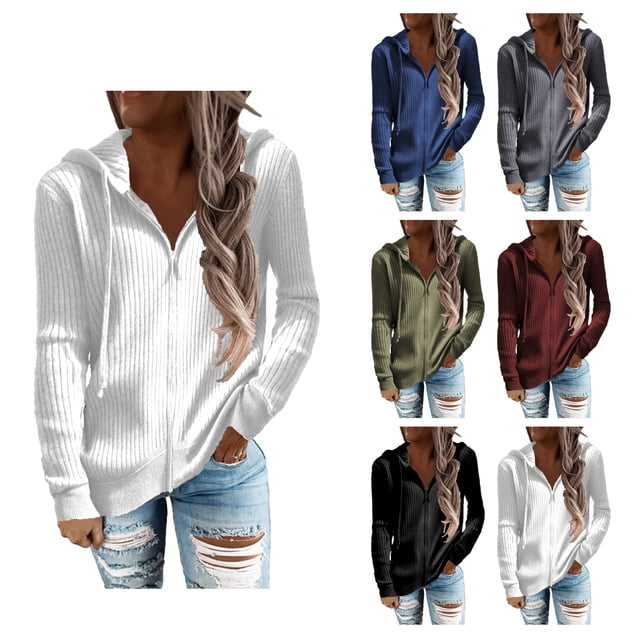 Sudaderas con cremallera de Manga Larga Mujer Suelta Casual ANGGREK color Puro XL