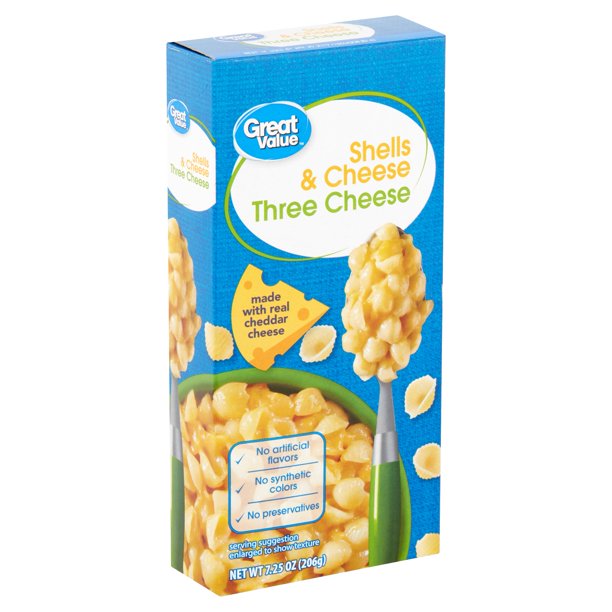 Great Value Three Cheese Shells and Cheese, 7.25 oz Shelf Stable