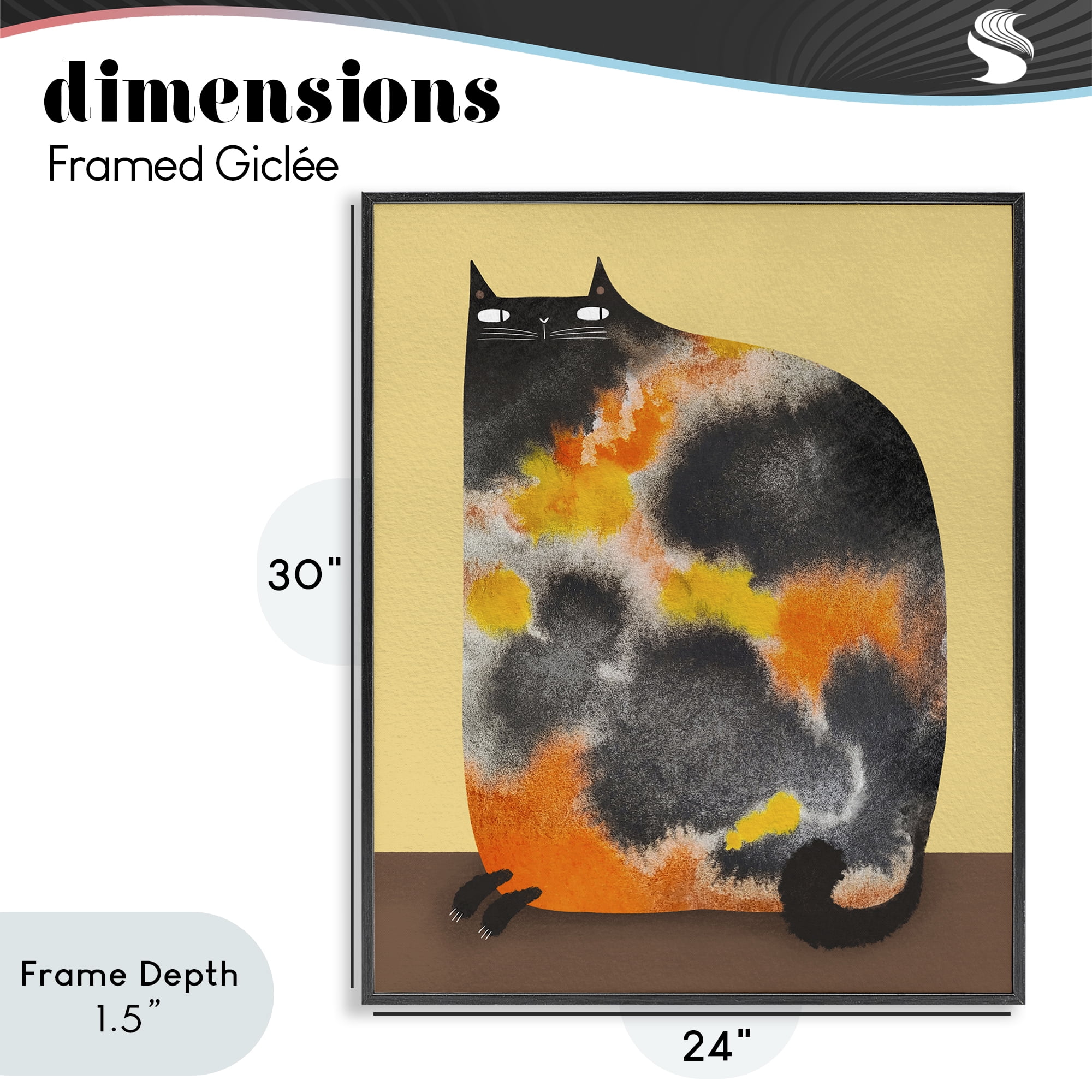 Stupell Industries Diluted Calico Cat Black Framed Giclee Art, design by Gabriela Avila