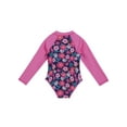 thumbnail image 4 of Venjoe Kids Girls One-piece Rash Guard Swimsuit Long Sleeves Floral Printed Zippered Swimwear Bathing Rose Red 10, 4 of 7