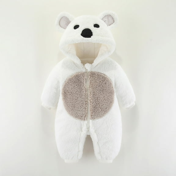 Lilgiuy Toddler Baby Boys Girls Color Plush Cute Bear Ears Winter Thick Keep Warm Jumpsuit Romper，White,3-9 Months Fall Clothes for 2022 Spring Winter