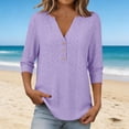 thumbnail image 2 of Tqcoqu 3/4 Length Sleeve for Women Tops Dressy Casual Shirts V Neck Summer Blouses with Buttons Trendy Clothes,Purple,Women's S-XXXXXL, 2 of 10