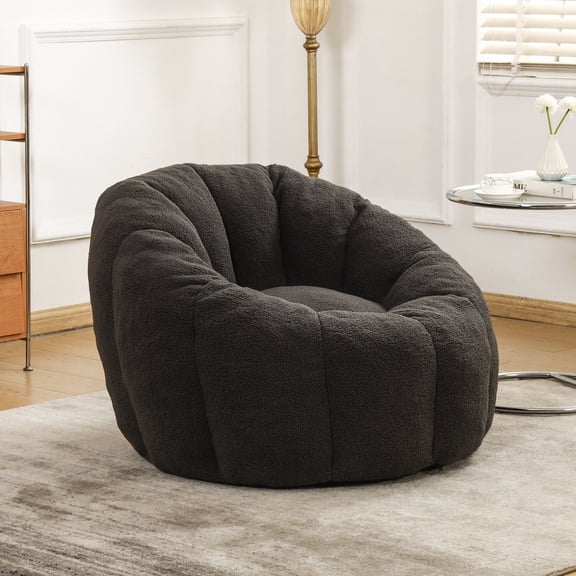 LiviNest Armrest Bean Bag Chair: High-Density Foam Sofa Chair - 39.7" Wide Plush Lounger for Adults & Teens in Living Room & Bedroom - Dark Gray Teddy Fabric
