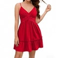 thumbnail image 2 of YueHuiYing Women's Summer V-Neck Strapless Ruffled A-Line Dress - Available in Multiple Colors Casual Beach Style, 2 of 6