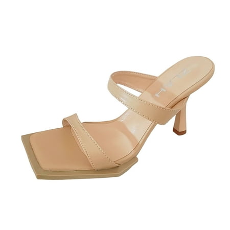

Youmylove Women Fashion Solid Color Leather Open Toe Square Head Thin High Heel Sandals Summer Comfy Beach Outdoor Walking Footwear