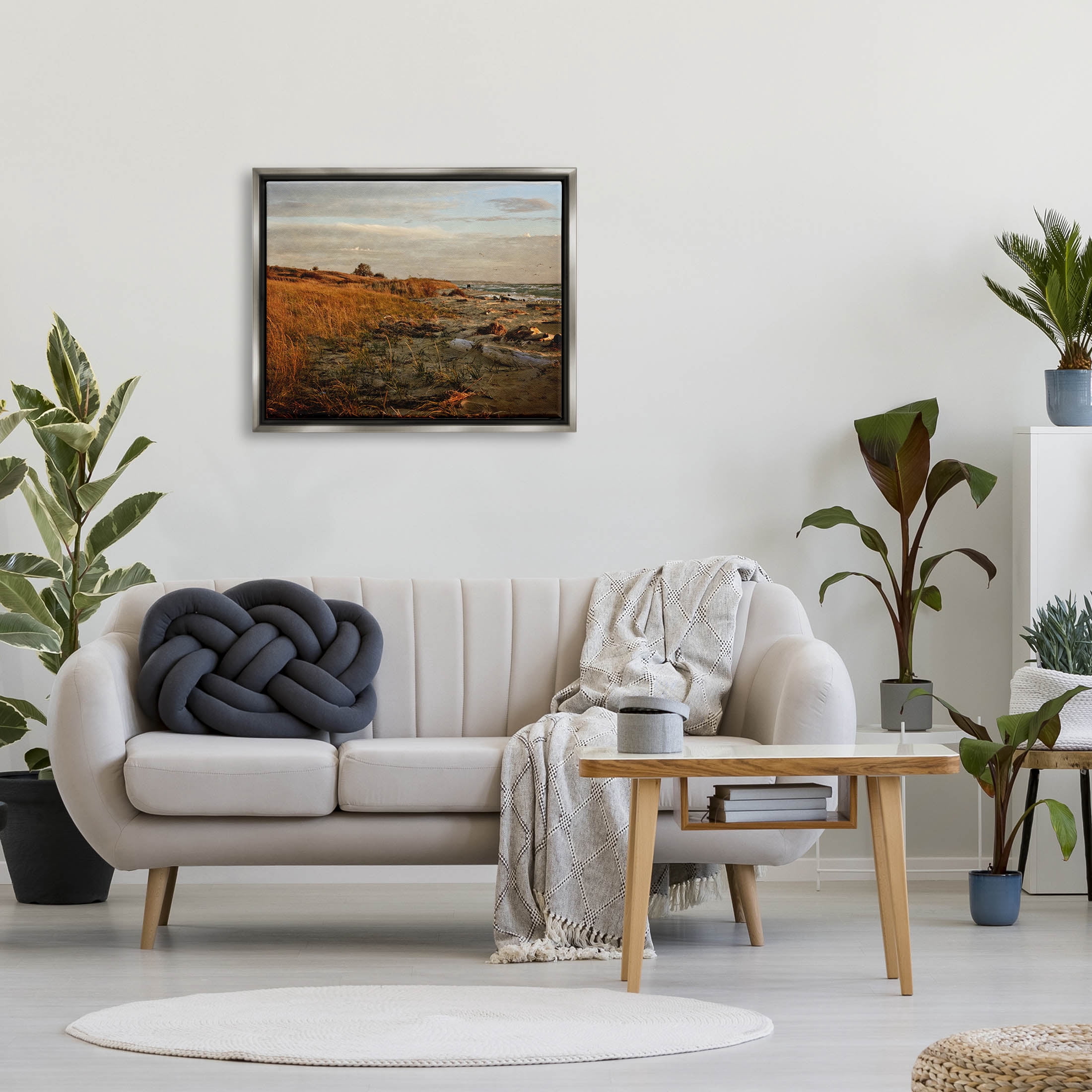Seaside Reeds Coastal Scene Landscape Photograph Luster Gray Framed Art Print Wall Art