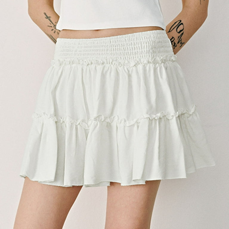 Kaemgyyd Women Ruffle Mini Skirt Summer Trendy Smocked High Waist