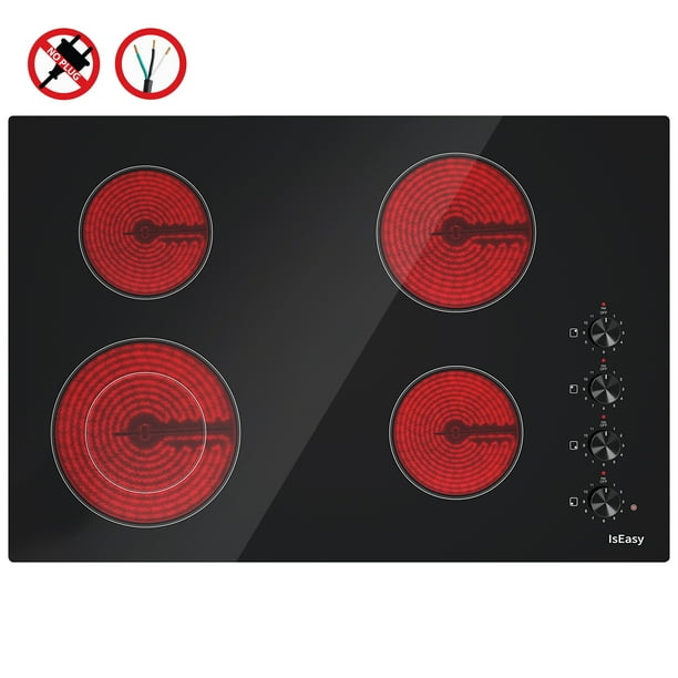 IsEasy Ceramic Cooktop with Knob, 30" 4 Burners Electric Stove, 6700W