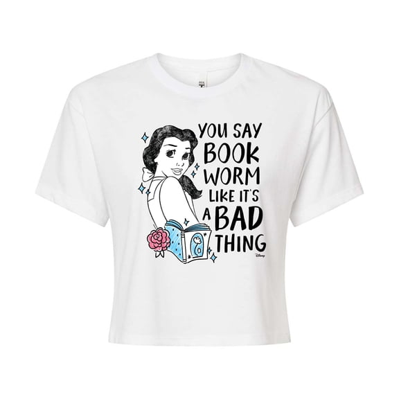 Disney - You Say Bookworm Like Its A Bad Thing  - Juniors Cropped Cotton Blend T-Shirt