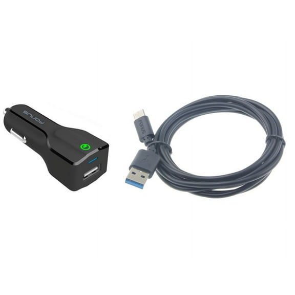 Car Charger For Verve Connect, ZMax 11 - 24W Fast 2-Port USB 6ft Cable Type-C Turbo Charge DC Socket Power Adapter USB-C Cord for Consumer Cellular Verve Connect, ZMax 11