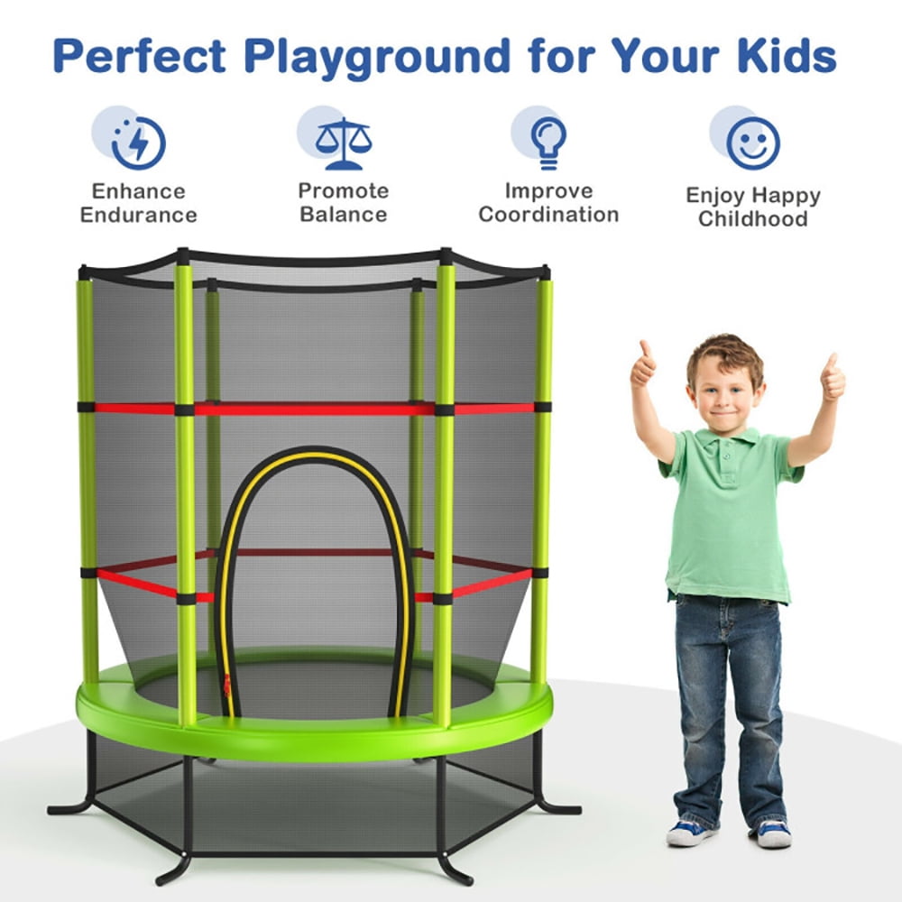 Barara King Backyard Trampoline, Trampoline,55 Inch Kids Recreational Trampoline Bouncing Jumping Mat with Enclosure Net-Green