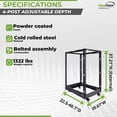 thumbnail image 4 of NavePoint 18U 4 Post Server Rack – Open Frame Rack for 19 Inch Equipment, Adjustable Depth 4-Post Network Rack with Casters Wheels, 18U Server Rack 1322lbs Capacity, Black, 4 of 5