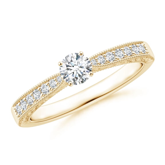 ANGARA Lab Grown Diamond Solitaire Engraved Engagement Ring with Accents for Women in 14K Yellow Gold (Size-4mm | 0.23 ct) | April Birthstone Jewelry for Her | Lab-Grown Diamond Engagement Rings