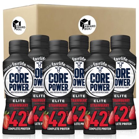 Core Power Elite Protein Shakes Strawberry 42g 14 Oz. in The Award Box Packaging - 6 Bottles