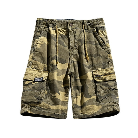 Lilgiuy Biker Shorts for Men Summer Camouflage Outdoors Casual Have Pockets Button Zipper Drawstring Sport Shorts Pants Hiking Performance Clearance