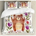 thumbnail image 1 of Bear Duvet Cover Set Queen Size, Baby Mammal Surrounded with Floral Wreath Bouquet Tulip Blossom Mushroom Watercolor, Decorative 3 Piece Bedding Set with 2 Pillow Shams, Multicolor, by Ambesonne, 1 of 3