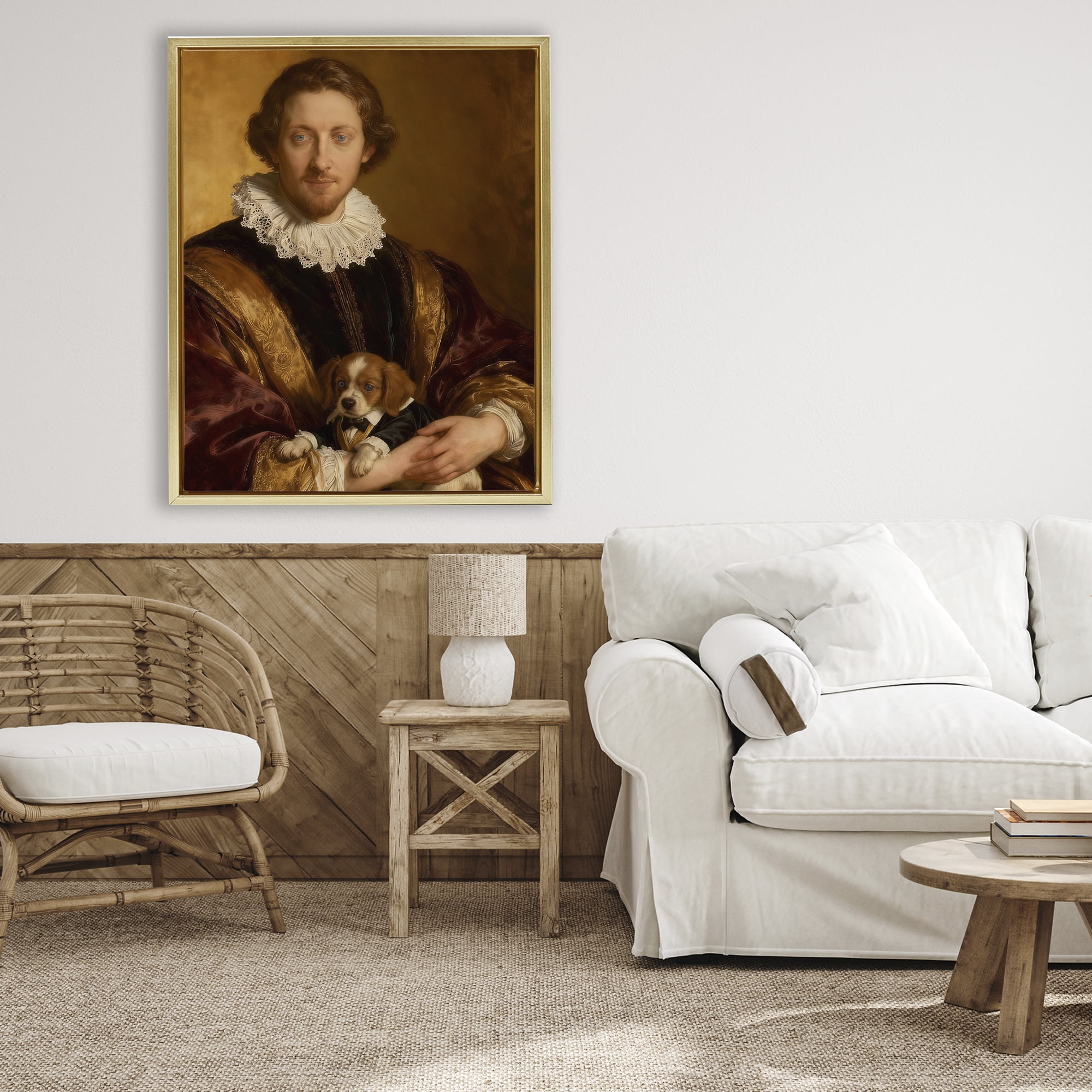 Stupell Industries Renaissance Noble with Loyal Companion Gold Framed Floater Canvas Wall Art, design by CAD Designs