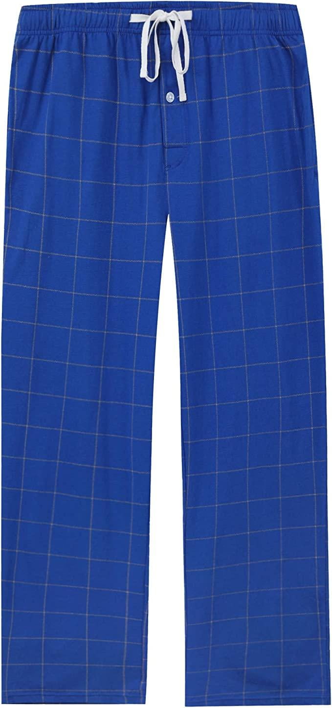 Vulcanodon Mens Plaid Sleep Pants, Cotton Pajama Pants with Pockets, Soft Lounge Pajama Bottoms