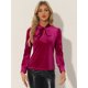 thumbnail image 4 of Blusa de trabajo informal de manga larga con cuello de corbata de terciopelo retro para mujer Allegra K Rosa Caliente S, 4 of 6