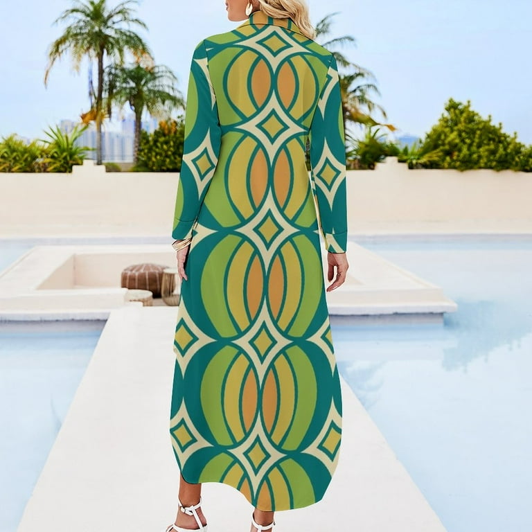 Retro Geometric Globe Pattern 540 Long Sleeved Shirt Dress evening dress  dresses with long sleeves - Walmart.com