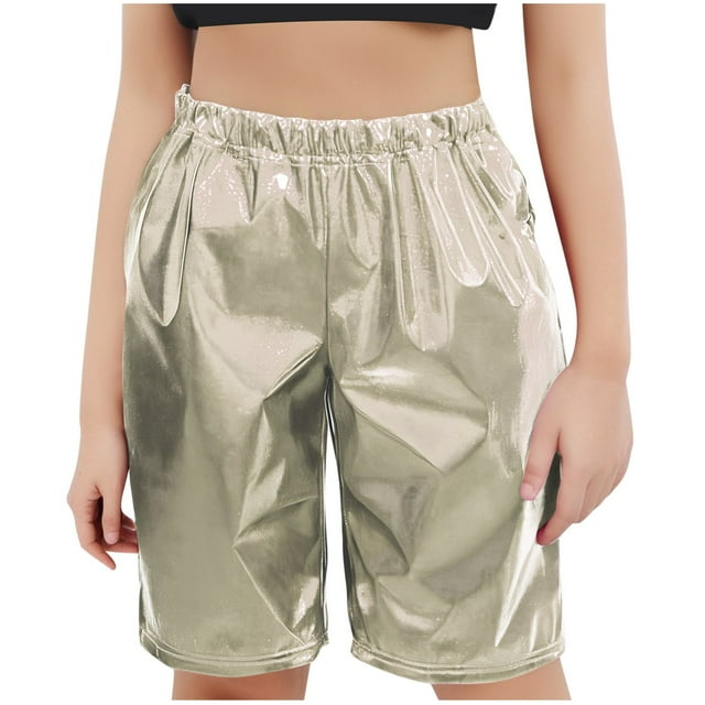 RXIRUCGD 2025 Summer Clothes for Kids Solid Color Loose Glossy Straight Leg Shorts For Boys And Girls Five Part Shorts For Performance Mid Length Shorts