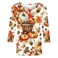 thumbnail image 5 of VKOYWKM 3/4 Sleeve Tops for Women Thanksgiving Shirts Halloween Pumpkin Graphic Fall T Shirts Loose Fit Crew Neck Thanksgiving Gift Tops, 5 of 5