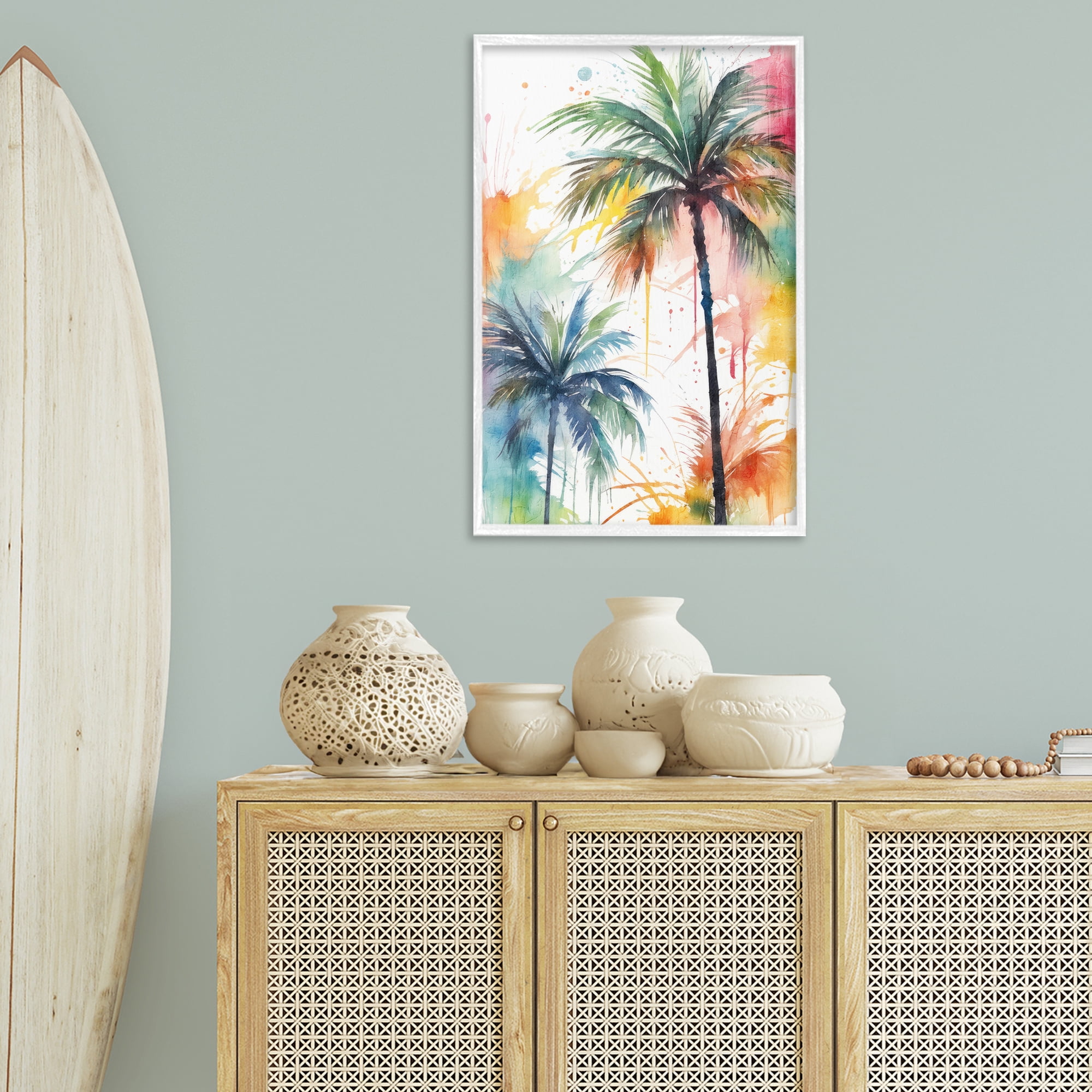 Stupell Industries Splashed Palm Trees Botanical & Floral Painting White Framed Art Print Wall Art, 20 x 30