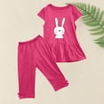 thumbnail image 4 of LSLJS Girl's Été Col Rond Petit Imprimé Manches Courtes Volants Taille Élastique Recadrée Pantalon Deux Pièces Ensemble Vêtements d'Été Vêtements pour Enfants à la Mode 2024, 4 of 5