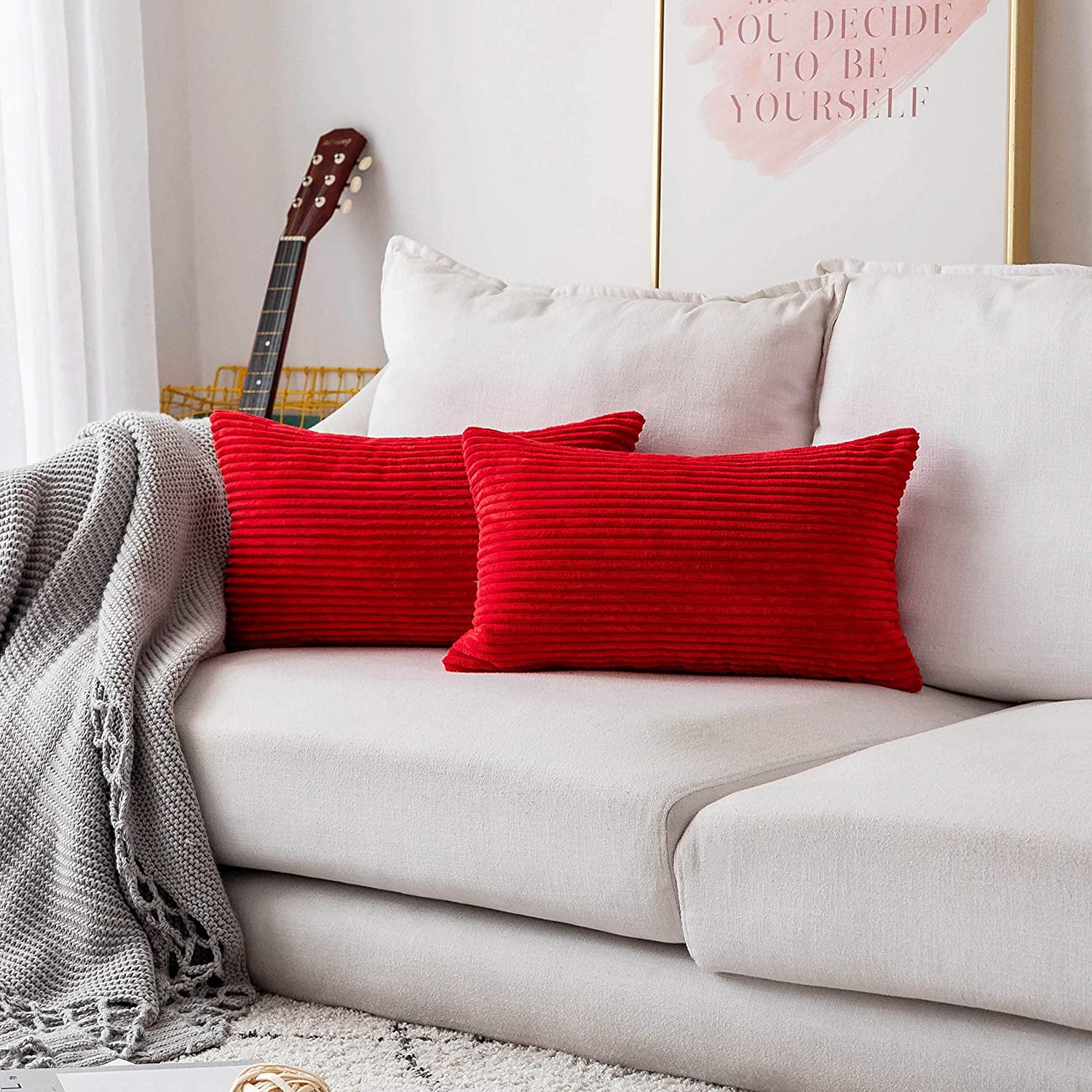 Red Throw Pillows for Couch Striped Corduroy Solid Cushion Cover Throw Oblong Decorative Pillowcase for Kids Toddler 12 x 20 Set of 2 Red Walmart