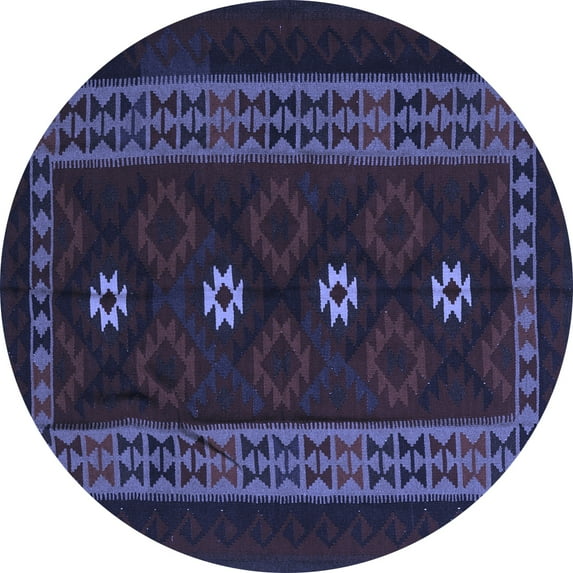 Ahgly Company Indoor Round Southwestern Blue Country Area Rugs, 8' Round