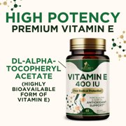 Vitamin E 180mg Per Serving - E Vitamins DL-Alpha, Antioxidant-Rich Dietary Supplement for Skin, Heart, and Immune Support, USA Bottled, Easily Absorbed, Non-GMO & Gluten Free - 60 Softgels